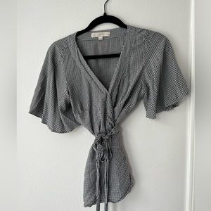 Loft Black and White Gingham Wrap Top